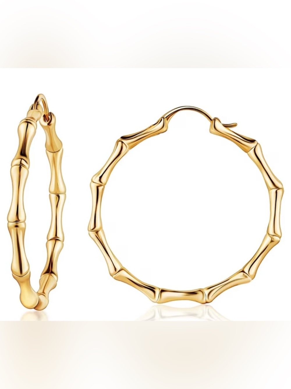 Gold Bamboo-Style Hoop Earrings - Women Jewelry